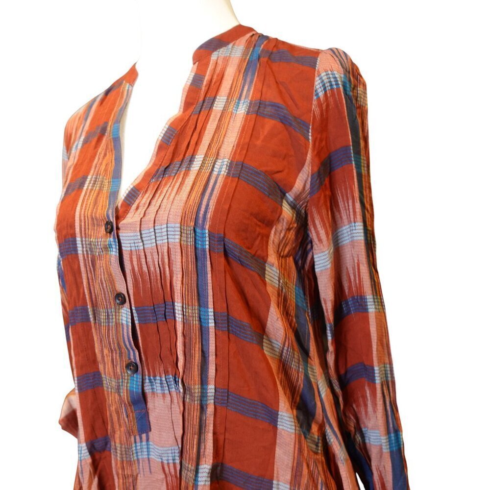 TYLHO Anthropologie Rayon sao paulo red plaid tunic shirt dress Women's size XS - Picture 3 of 9